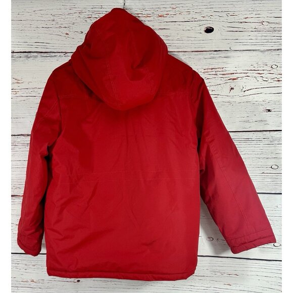 Chaps Boys Hooded Winter Jacket Medium 10/12 Red Blue Pockets Warm Zipper READ - Picture 3 of 14